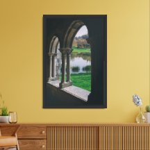 13th century Medieval gothic cloister by a lake