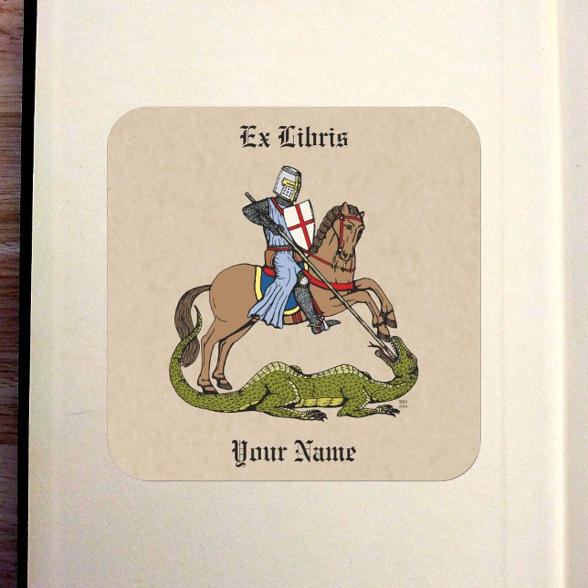 13th Century Saint George and the Dragon Bookplate (13th Century Saint George and the Dragon Bookplate in Old Book)