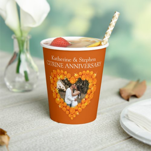 13th citrine Wedding anniversary heart photo  Paper Cups