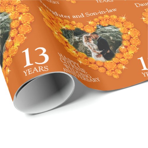13th Citrine Wedding Anniversary hearts photo Wrapping Paper