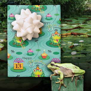 13th Cute Birthday Frog  Wrapping Paper Sheets