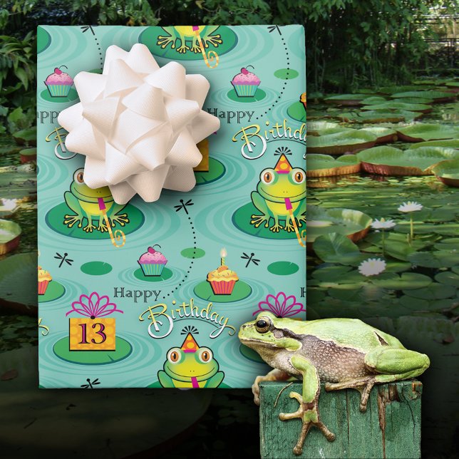 13th Cute Birthday Frog  Wrapping Paper Sheets (Creator Uploaded)