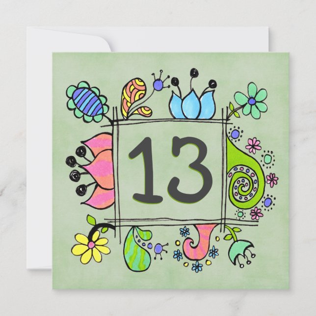 13th Doodles Colorful  Birthday Party Invitation (Front)