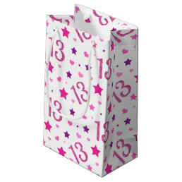 13th Girl Birthday Gift Bag Pink Purple Glitter