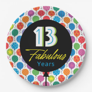 13th Happy Birthday Bright Graphic Balloon Paper Plates
