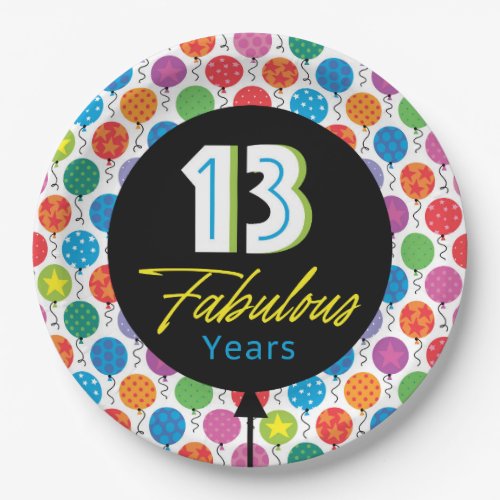 13th Happy Birthday Bright Graphic Balloon  Paper Plates