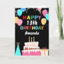 13th Happy Birthday Colorful Balloons Cake Black Card