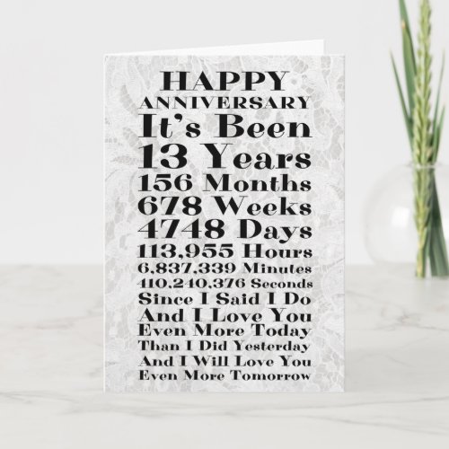 13th Lace Wedding Anniversary Card