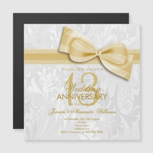 13th Lace Wedding Anniversary Damask and Faux Bow Magnetic Invitation
