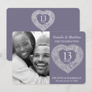 13th lace wedding Anniversary gray white Invitation