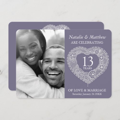 13th lace wedding Anniversary gray white Invitation