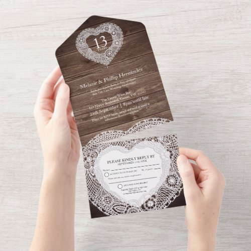 13th lace wedding anniversary no envelope  all in one invitation