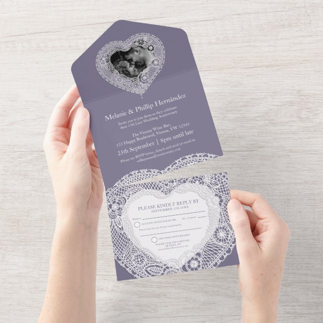 13th lace wedding anniversary no envelope all in one invitation (Tearaway)