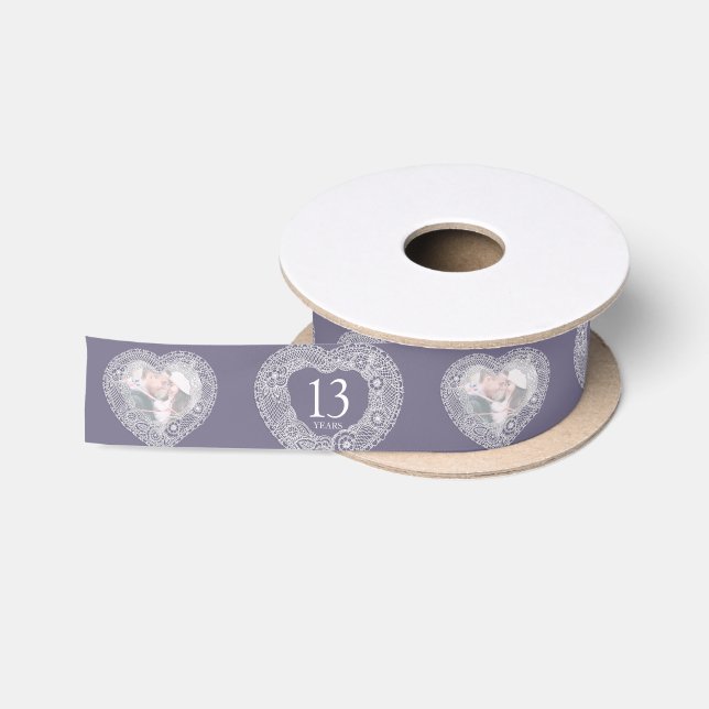 13th lace wedding anniversary photo heart satin ribbon (Spool)