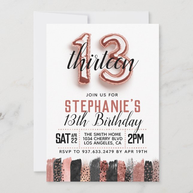 13th Rose Gold Birthday Invitation (Front)