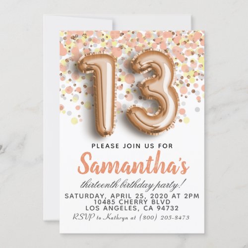 13th Rose Gold Birthday Invitation