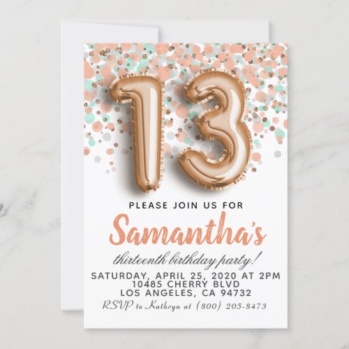 13th Rose Gold Birthday Invitation