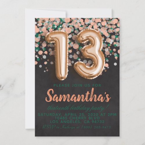 13th Rose Gold Birthday Invitation