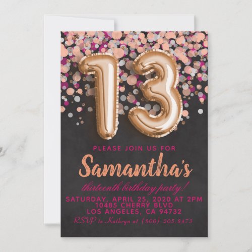 13th Rose Gold Birthday Invitation