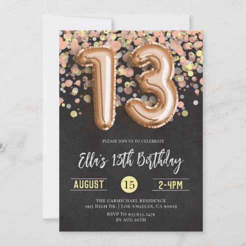 13th Rose Gold Birthday Invitation