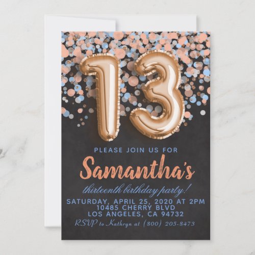 13th Rose Gold Birthday Invitation