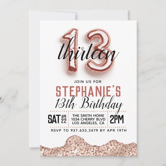 13th Rose Gold Birthday Invitation (Front)