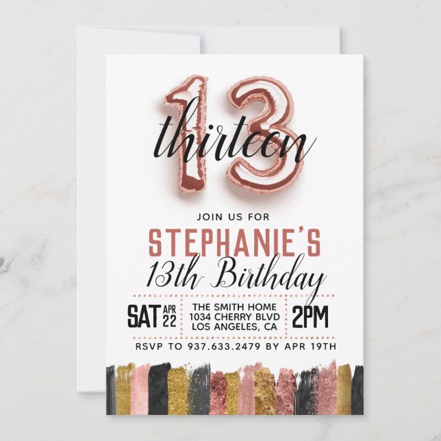 13th Rose Gold Birthday Invitation (Front)