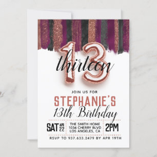 13th Rose Gold Birthday Invitation