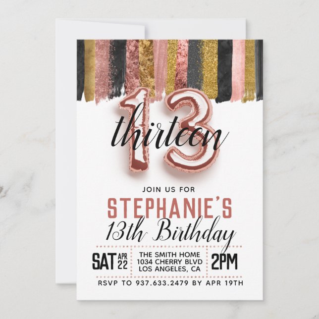 13th Rose Gold Birthday Invitation (Front)