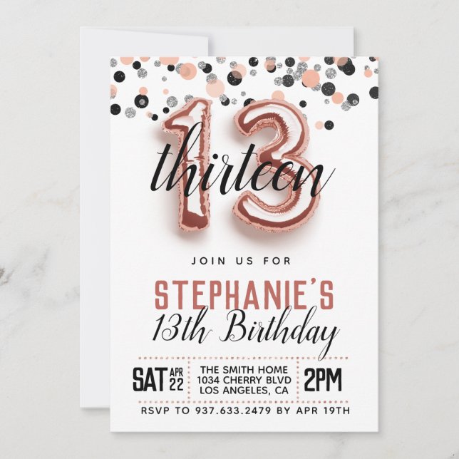 13th Rose Gold Birthday Invitation (Front)