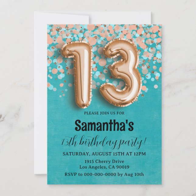 13th Rose Gold Birthday Invitation (Front)