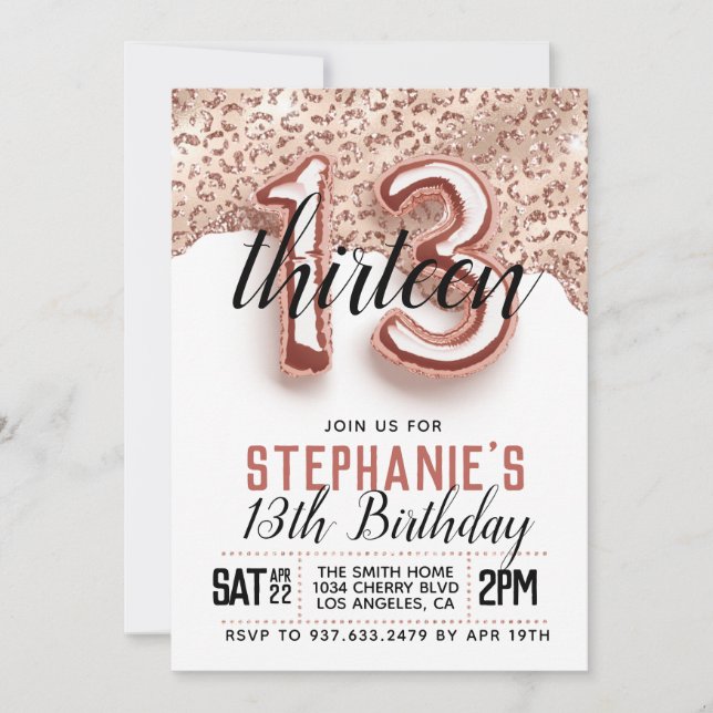 13th Rose Gold Birthday Invitation (Front)