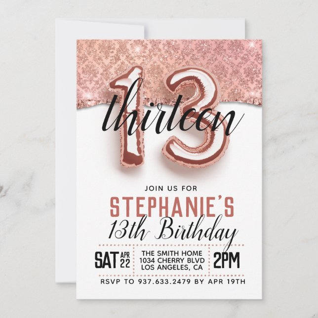 13th Rose Gold Birthday Invitation (Front)