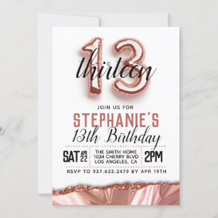 13th Rose Gold Birthday Invitation