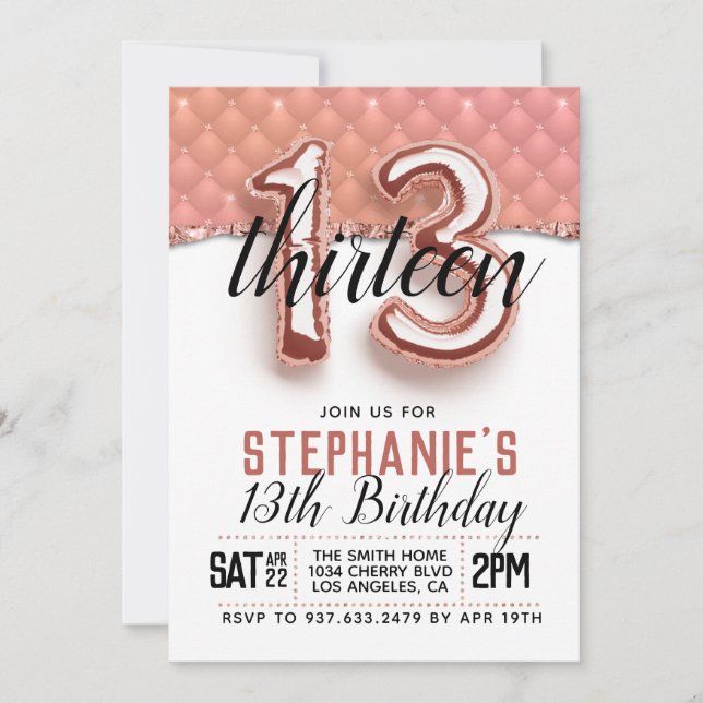 13th Rose Gold Birthday Invitation (Front)