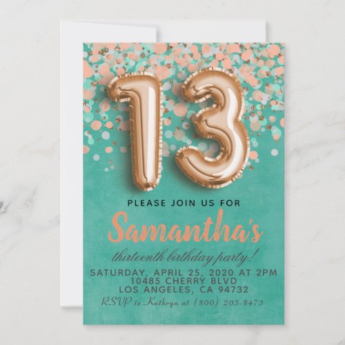 13th Rose Gold Birthday Invitation