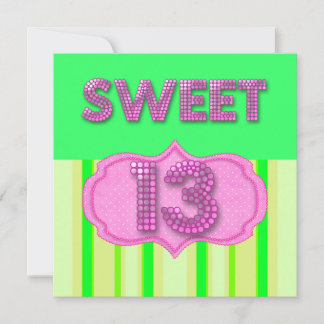 13th Sweet 13 Birthday Party Pink Lime Modern Invitation