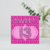 13th Sweet 13 Birthday Party Pink Polka Dots Invitation (Standing Front)