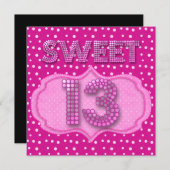 13th Sweet 13 Birthday Party Pink Polka Dots Invitation (Front/Back)
