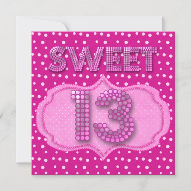 13th Sweet 13 Birthday Party Pink Polka Dots Invitation (Front)