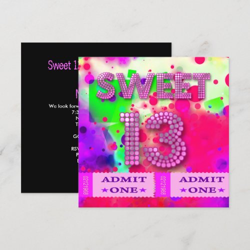 13th Sweet 13 Birthday Party Tickets Fun Custom Invites