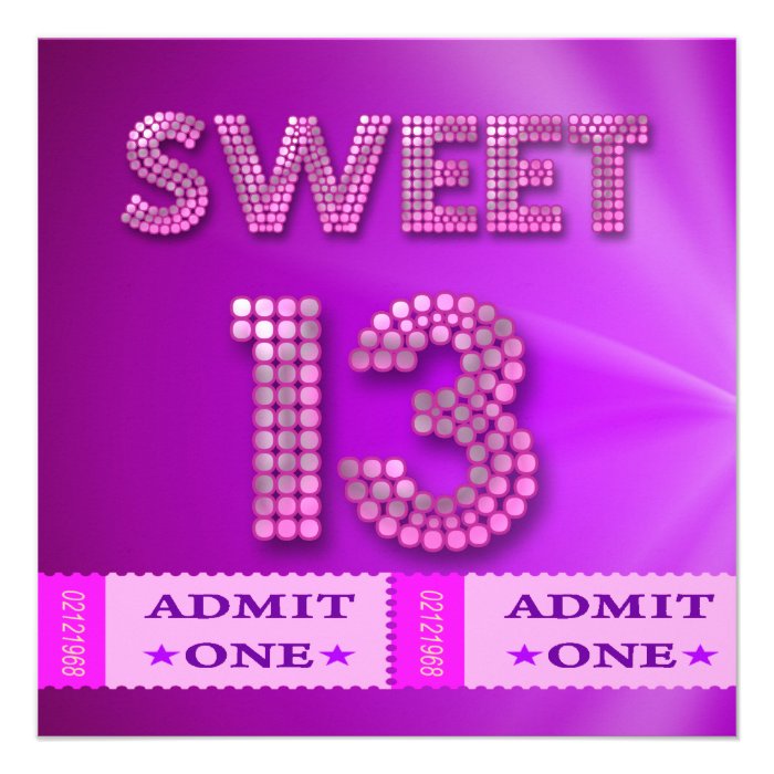 13th Sweet 13 Birthday Party Tickets Fun Personalized Invitations