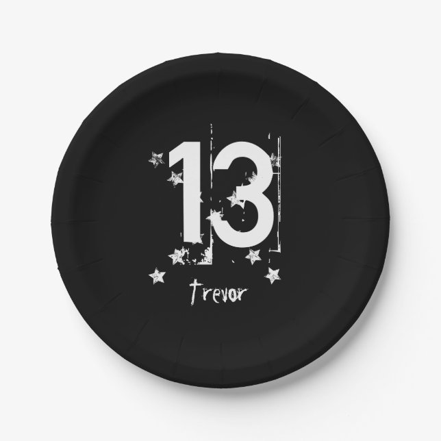 13th Teen Birthday Grunge Letters Stars C13Z1 Paper Plates (Front)
