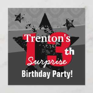 13th TEEN Surprise Birthday Charcoal Grunge C13 Invitation