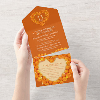 13th wedding anniversary citrine orange all in one invitation