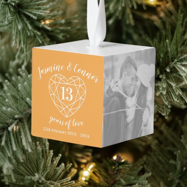 13th Wedding Anniversary custom photo citrine Cube Ornament (Tree)