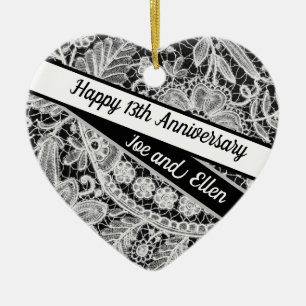 13th Wedding Anniversary, Lace Anniversary Ceramic Ornament