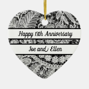 13th Wedding Anniversary, Lace Anniversary Ceramic Ornament