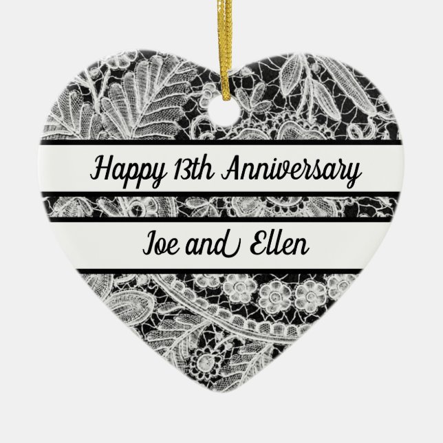 13th Wedding Anniversary, Lace Anniversary Ceramic Ornament (Front)