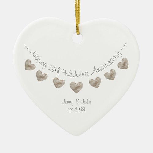 13th Wedding Anniversary lace bunting ornament